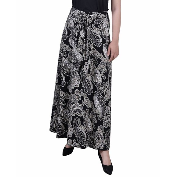NY Collection Petite Printed Maxi Skirt Sash Waist Tie Onyx Paisley Size PL - Picture 1 of 1